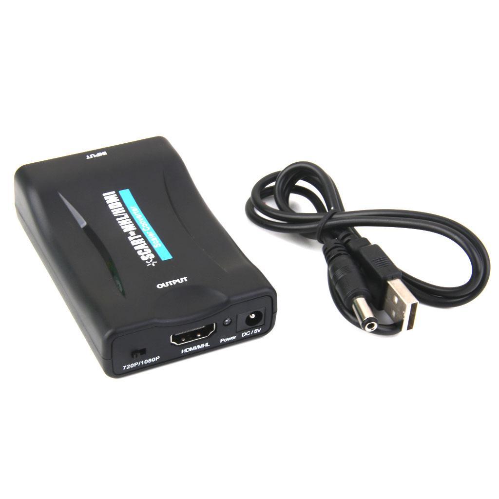 SCART to HDMI 720P 1080P 60Hz HD Video Converter Scaler Box +USB Cable