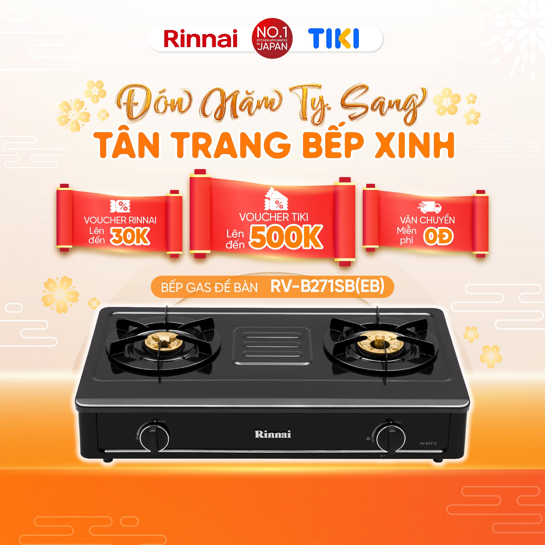 Bếp gas dương Rinnai RV-B271SB(EB) mặt bếp men và kiềng bếp men - Hàng chính hãng.