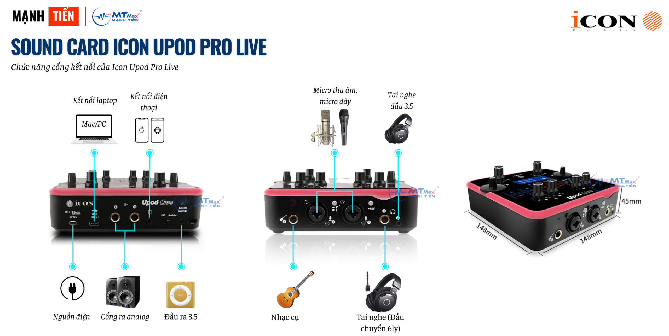 Sound Card Livestream Icon Upod Live Cao Cấp Tương Thích Android, IOS, Window, Mac Hàng Chính Hãng