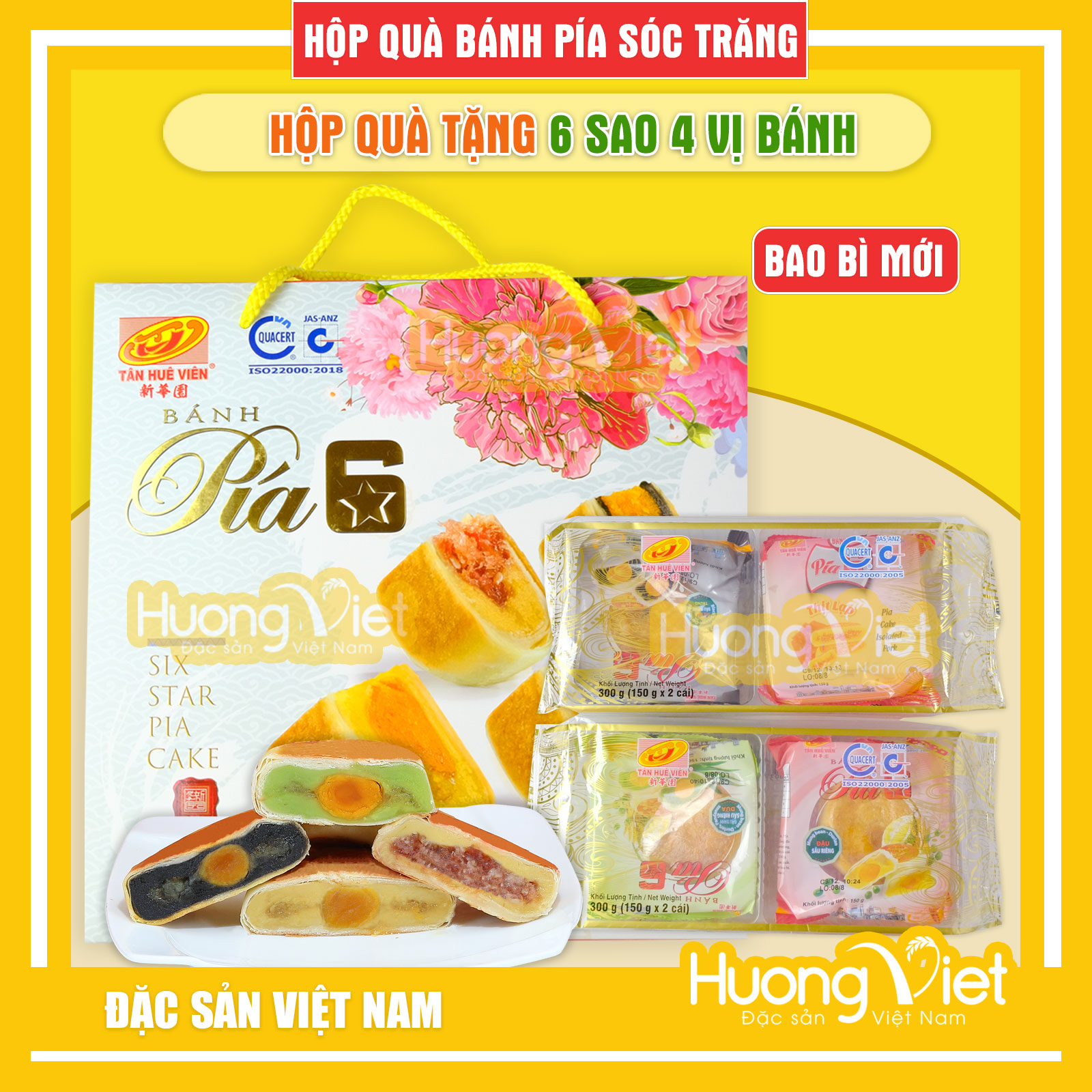 Đặc Sản Sóc Trăng - Hộp Quà Bánh Pía 6 Sao 4 Vị Tân Huê Viên, Bánh Pía Sóc Trăng Chính Hãng, Hộp Quà Tết 2022