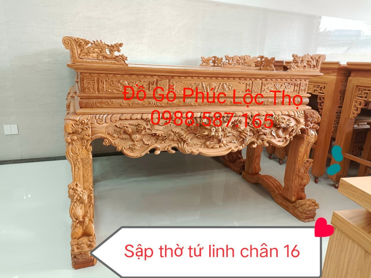 SẬP THỜ TỨ LINH GỖ GÕ SIÊU CHẤT CHÂN 16-18-20 CM ( FREESHIP 50 KM )