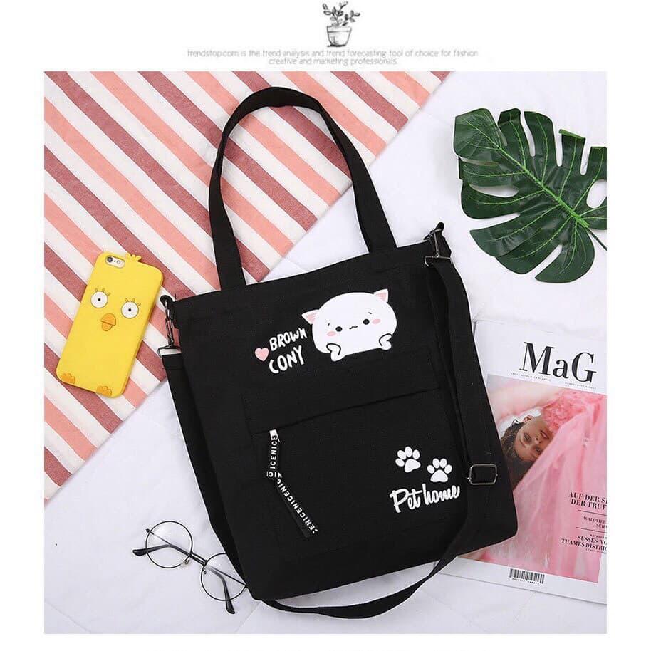 Hình ảnh Túi tote nữ, túi vải cá tính đựng vừa A4 - BROWN CONY