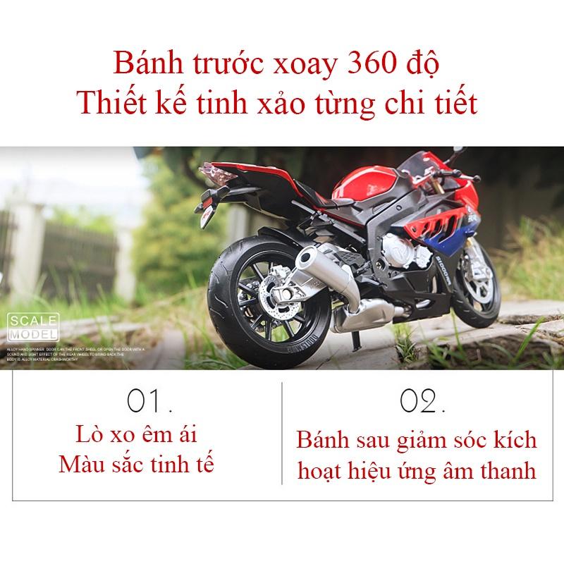 Mô hình xe mô tô BMW S1000rr bằng hợp kim nguyên khối có nhạc và đèn tỷ lệ 1:12