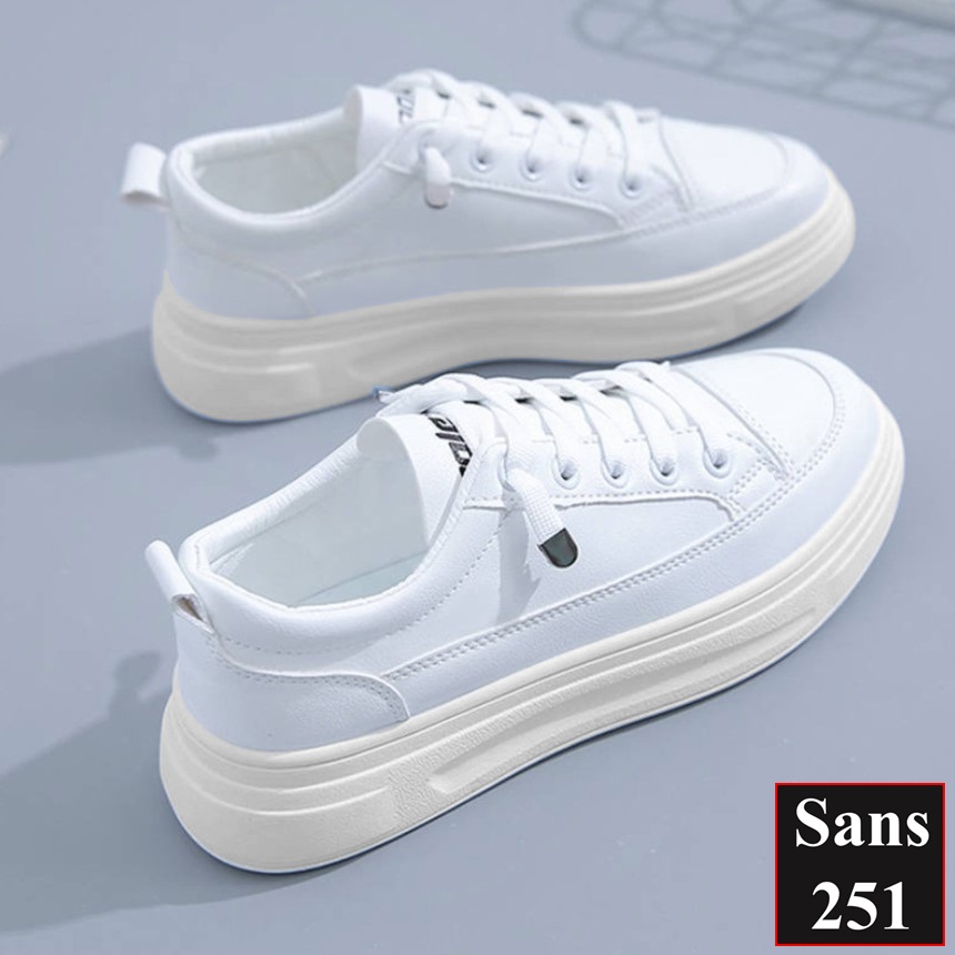 Giày sneaker nữ thể thao Sans251 không cần buộc dây full trắng tăng chiều cao 4cm êm chân size nhỏ 35 đế bằng giá rẻ