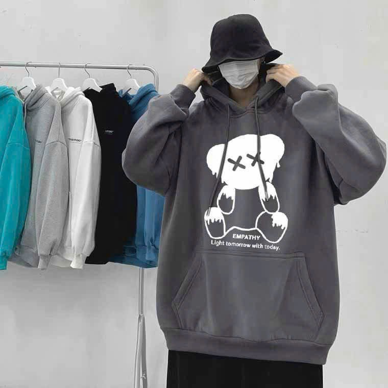 ÁO KHOÁC HOODIE  NỈ BÔNG CAO CẤP VẢI ĐẸP MỀM MỊN CÓ NÓN ÉP HÌNH GẤU, ÁO THUN TAY DÀI CÓ NÓN