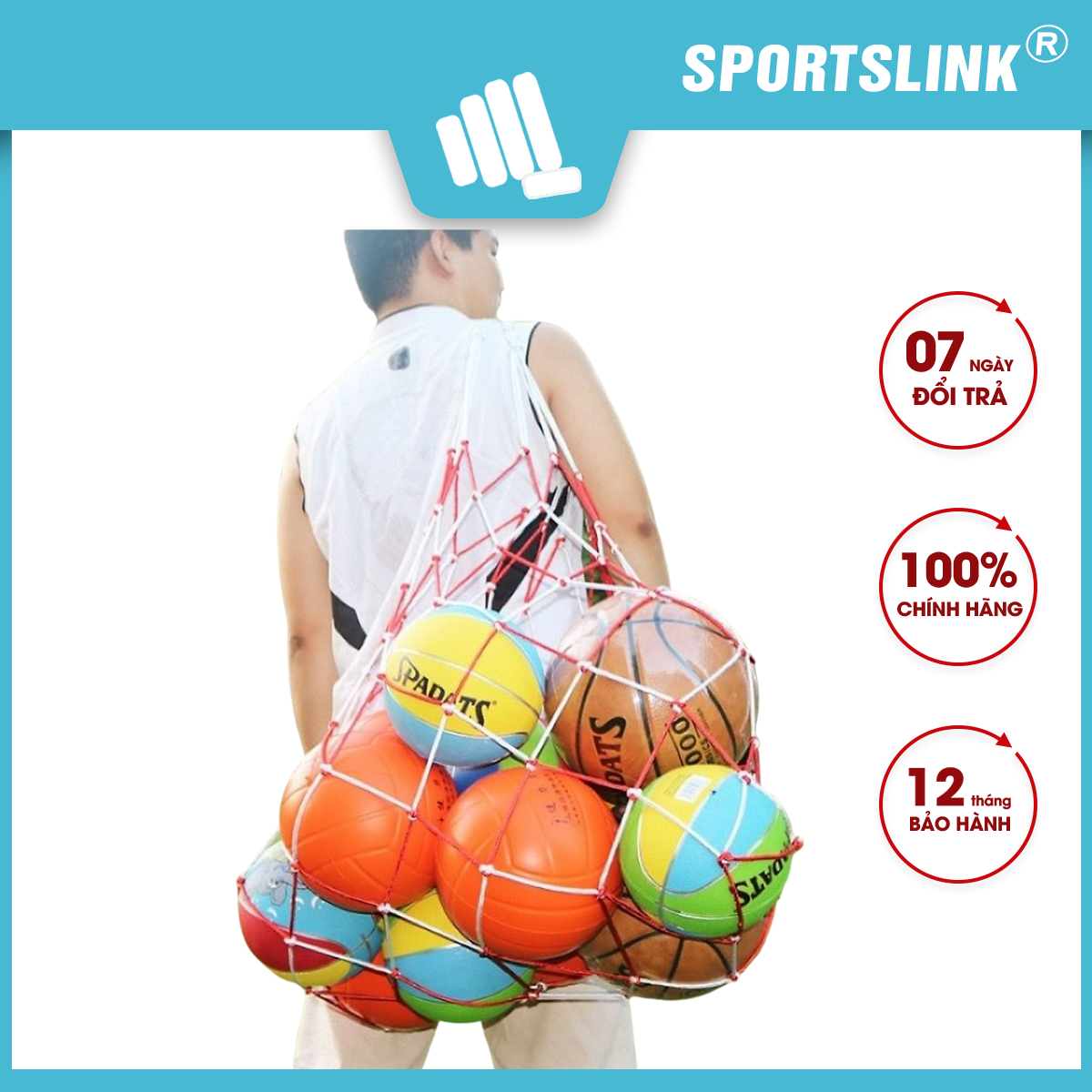 Túi lưới đan tay đựng bóng chuyên nghiệp sợi dù đan Sportslink