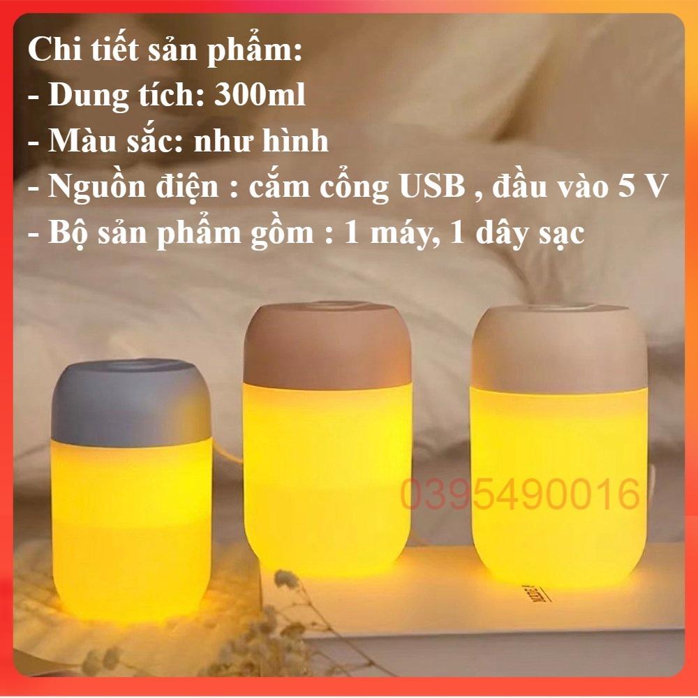 Máy phun sương tạo ẩm có đèn LED màu vàng ấm làm đèn ngủ xông tinh dầu cắm điện khuếch tán hương thơm