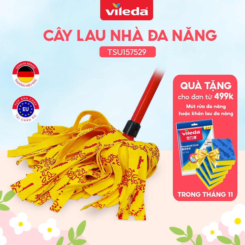 Cây lau nhà VILEDA Supermocio Soft vải sợi siêu nhỏ, thấm hút nhanh phù hợp sàn gỗ các loại