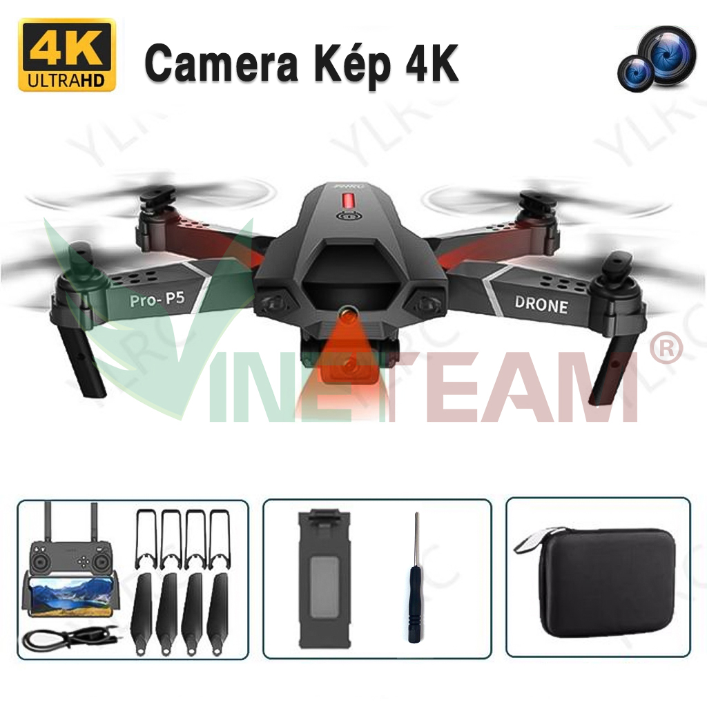 Máy Bay Điều Khiển Từ Xa Vinetteam Flycam P5 PRO Camera Kép Quadcopter UAV Với Bản Nâng Cấp 720P / 1080P / 4K HD FPV E88 Pro GPS WiFi Cảm Biến Chướng Ngại Vật - Hàng Nhập Khẩu