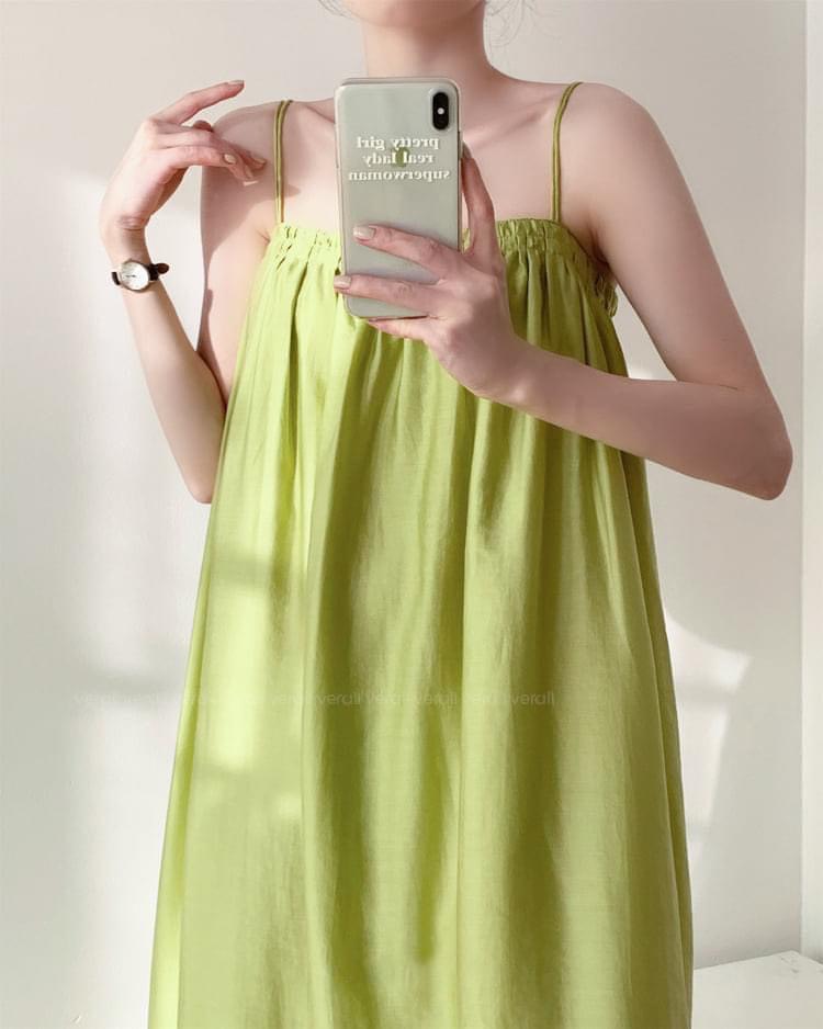 Đầm maxi 2 dây dáng dài rộng chun ngưc, váy 2 dây đi biển bầu bí xinh xắn