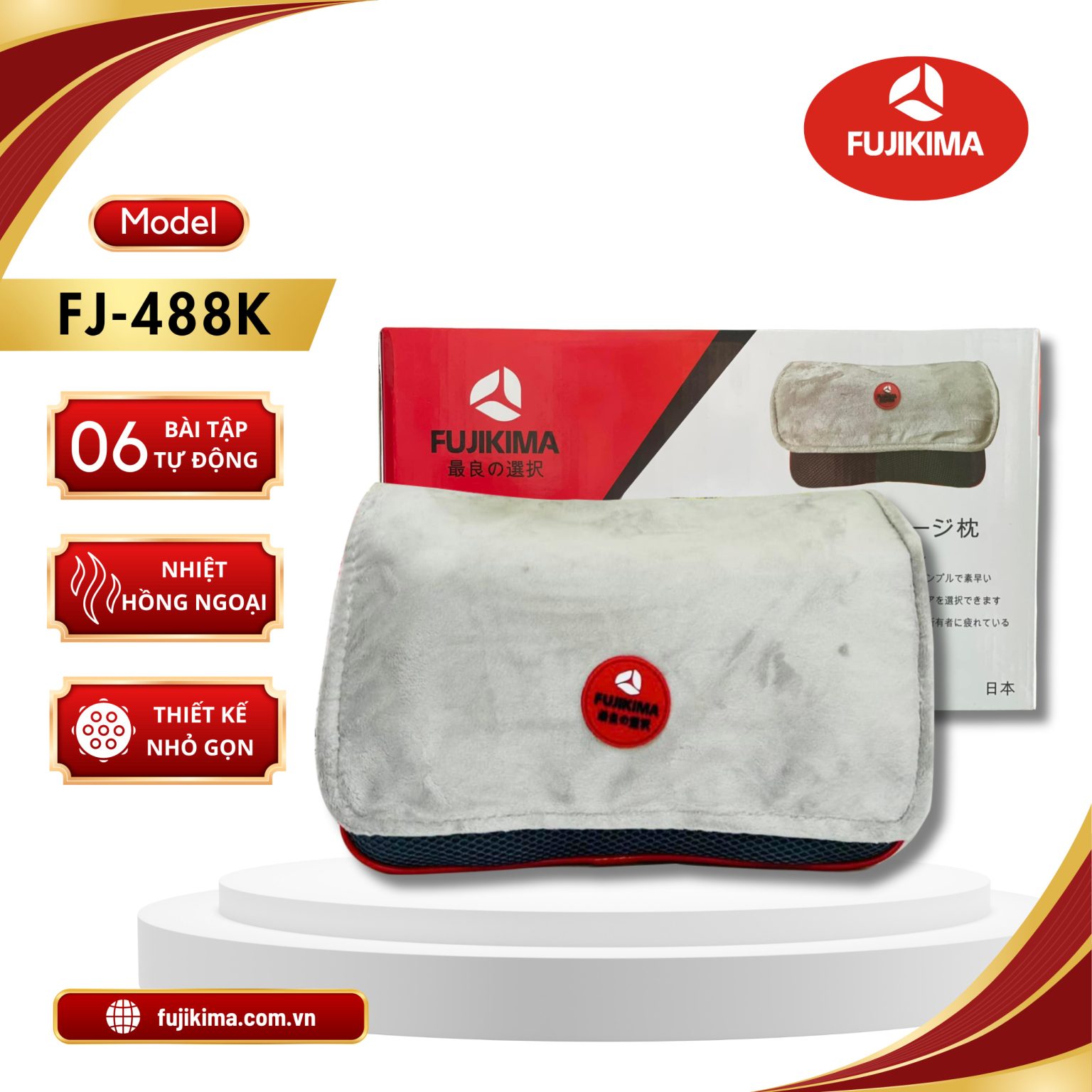 Gối massage FUJIKIMA FJ-488K hồng ngoại đa năng sử dụng được nhiều vị trí đau nhức