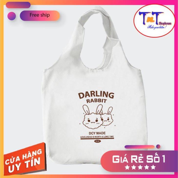 TT15 Túi tote vải Canvas đeo vai phong cách Ulzzang, vải bố form Unisex Vintage