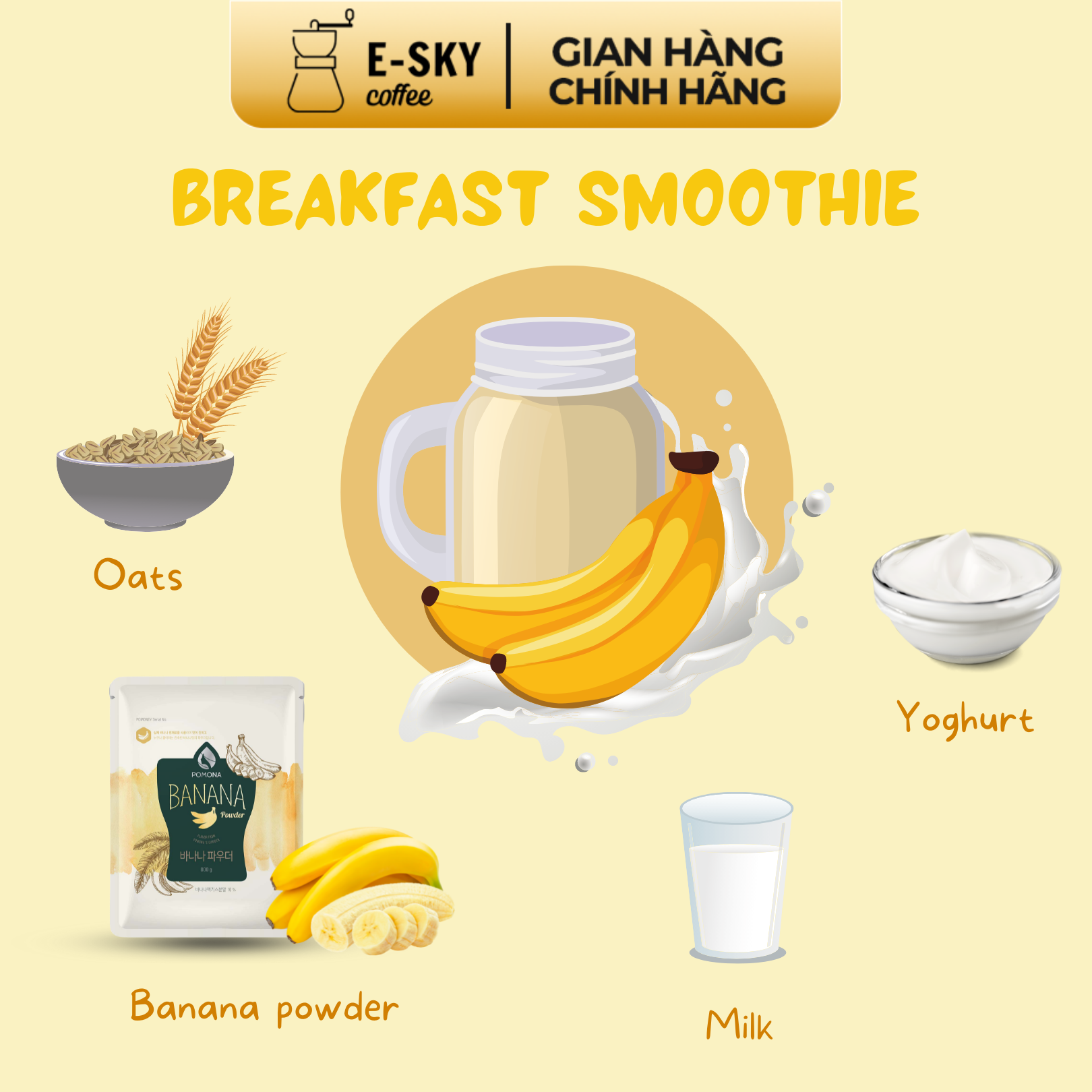 Bột Chuối Pomona Banana Powder Nguyên Liệu Pha Chế Cà Phê Sữa Chuối Đá xay Milk Foam Hàn Quốc 800g