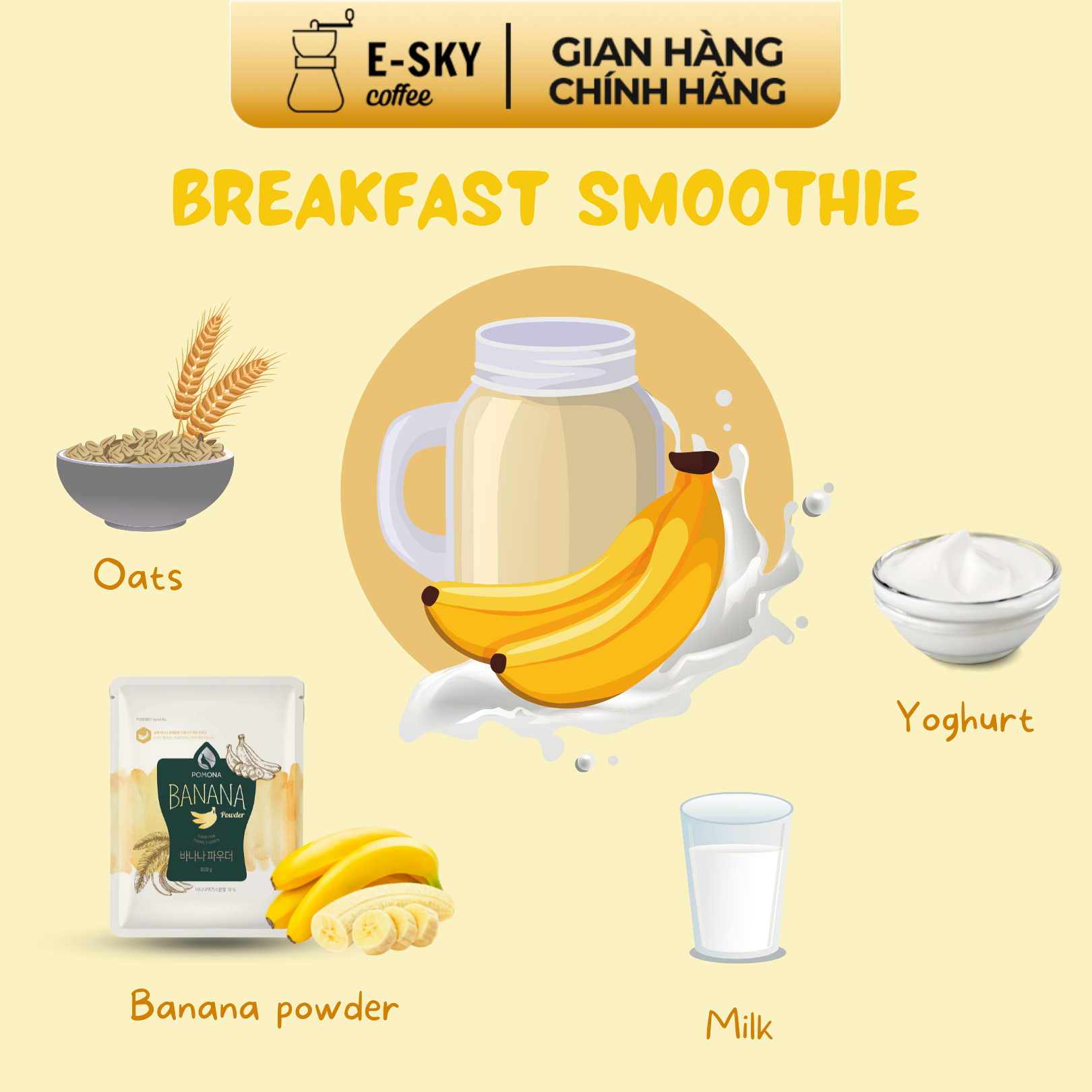 Bột Chuối Pomona Banana Powder Nguyên Liệu Pha Chế Cà Phê Sữa Chuối Đá Xay Milk Foam Hàn Quốc 800g
