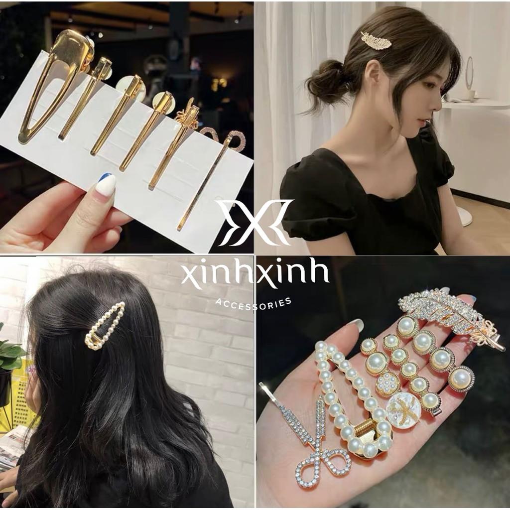 Kẹp tóc đính hạt dễ thương, sét 6 cặp tóc phong cách Hàn Quốc cho bạn gái điệu đà