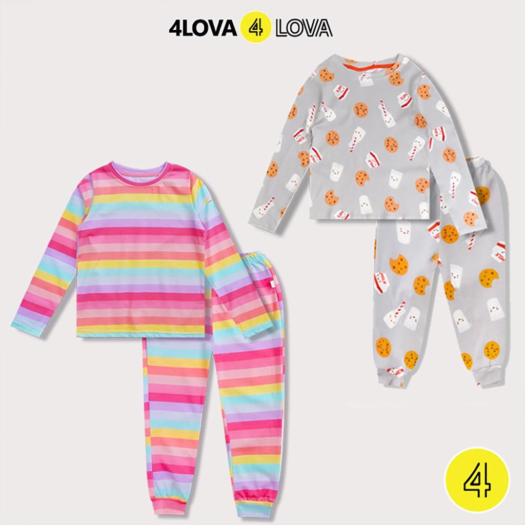 Bộ quần áo thun dài tay thu đông 4LOVA chất cotton mềm mại hoạ tiết hoạt hình