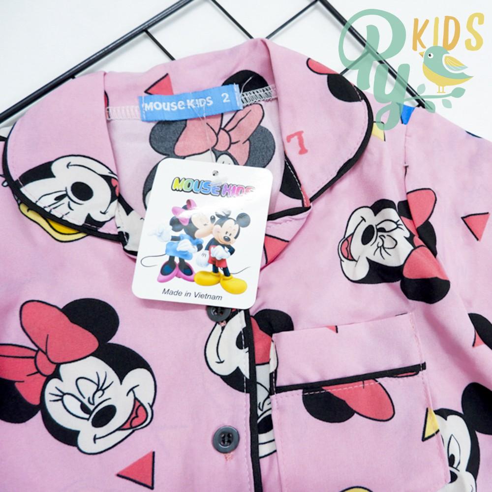 Đồ bộ pizama Mickey màu hồng gài nút giữa cho bé gái từ 12-27kg