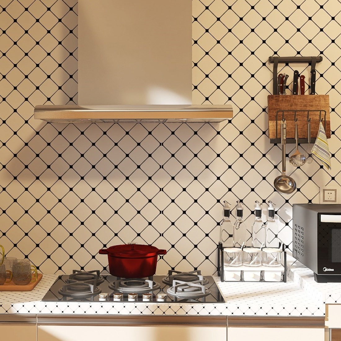 Decal dán bếp họa tiết hình vuông đen - có keo sẵn khổ rộng 60cm dài 5m