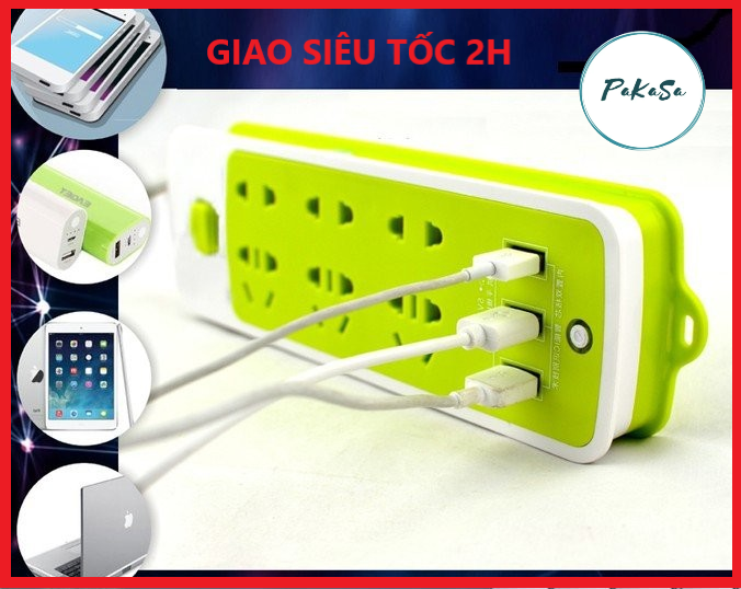 Ổ Cắm Điện Đa Năng Chống Giật Có Lỗ Cắm 3 Chấu , Có 3 Cổng USB - Sạc Trực Tiếp - Tiết Kiệm Điện - PaKaSa