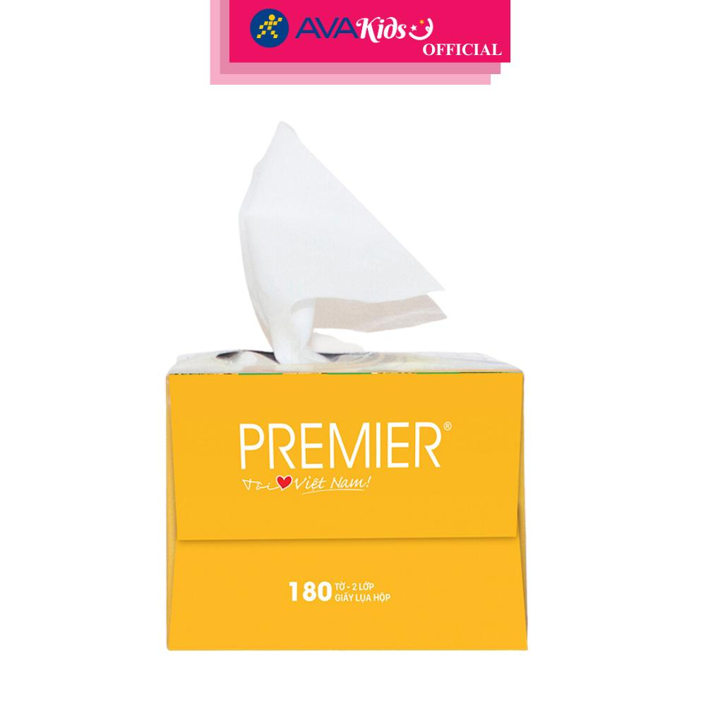 Hộp 180 tờ khăn giấy lụa PREMIER không mùi 2 lớp - Hàng Chính Hãng