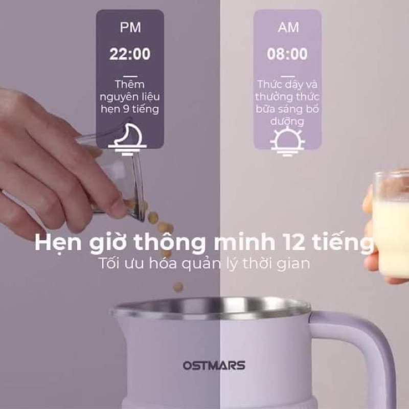 Máy Làm Sữa Hạt, Máy Nấu Sữa Hạt OSTMARS Hàng Chính Hãng MINIIN 800ml - 8 Chức Năng Xay Nấu Tiện Lợi