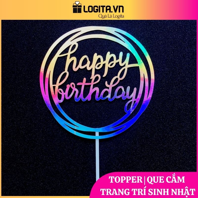 Topper Que Cắm Trang Trí Quà Tặng Sinh Nhật, Bánh Kem Sinh Nhật Bằng Mica Happy Birthday, Hình Trái Tim