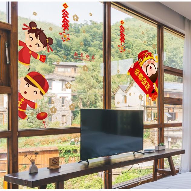 Decal trang trí Tết - Thần Tài và các bạn Chào Xuân