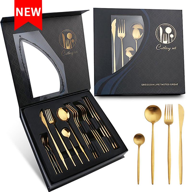 16PCS Bộ Dao Kéo Hợp Kim Inox Dao Dĩa Cà Phê Thìa Phẳng Bằng Bộ Đồ Nhà Bếp Bộ Đồ Ăn Cao Cấp Tinh Tế Hộp Quà Tặng bộ