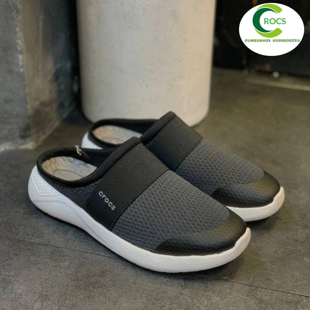 Giày lười vải lưới chống hôi chân -Croslite-Literide-Mesh mule cho nam màu đen