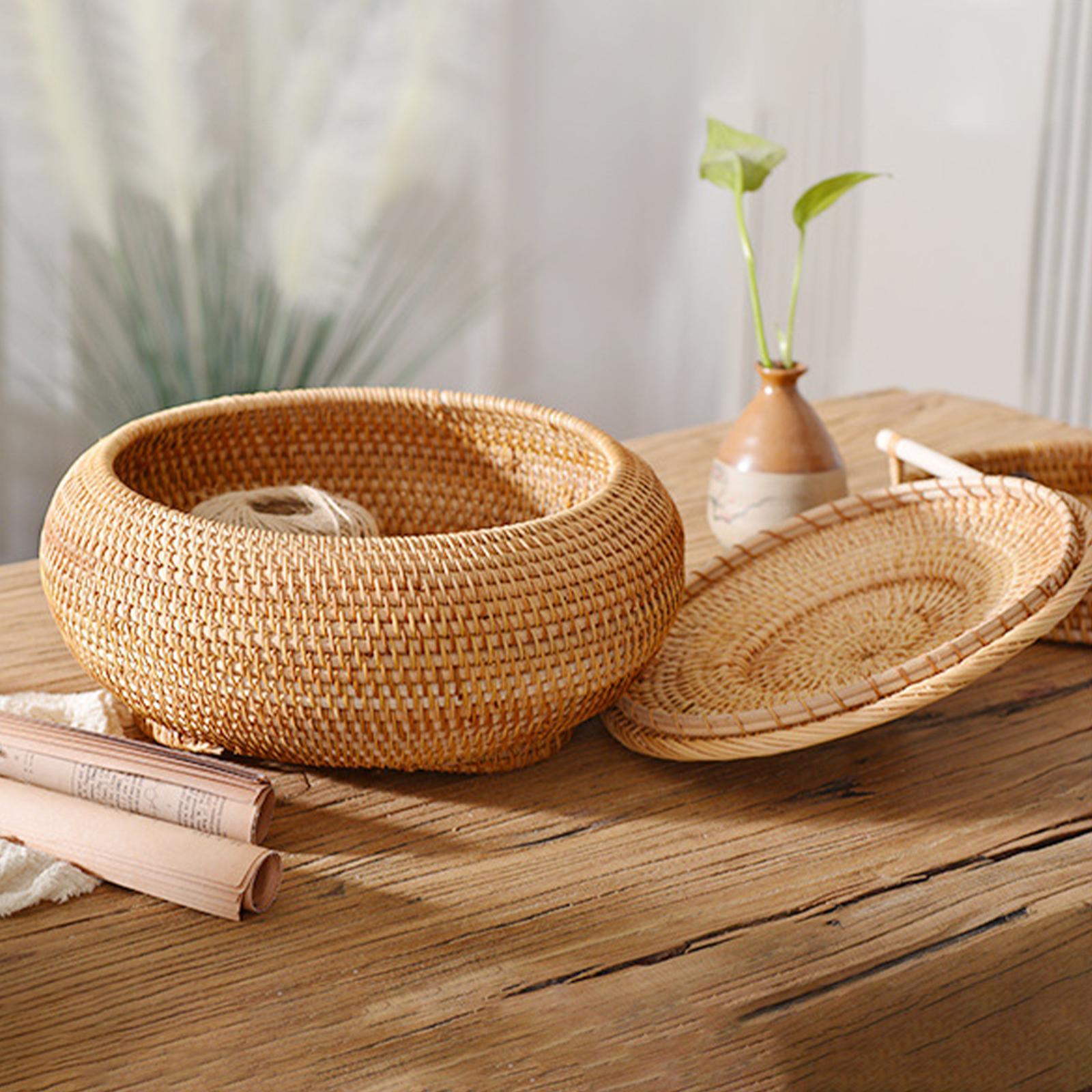 Rattan Box Storage Tray Woven Basket with Lid Bins for Picnics