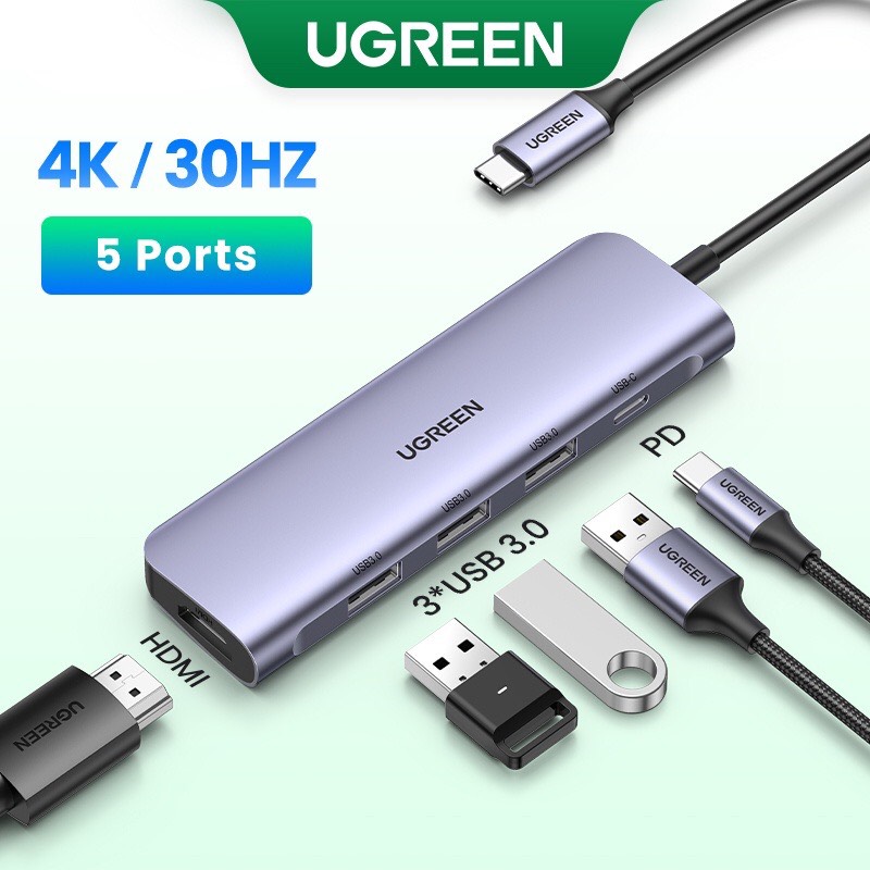 Hub UGREEN chuyển đổi USB C 4K Type C sang HDMI RJ45 USB 3.0 PD 100W SD TF thích hợp cho Macbook Pro Air iPad Pro M1 M2 hàng chính hãng