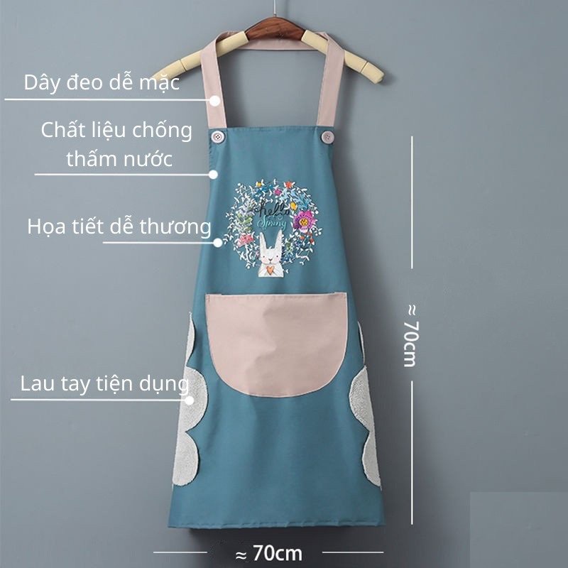 Tạp dề nấu ăn chống thấm nước, tạp dề pha chế có túi, tạp dề hoạ tiết có khăn lau bên hông