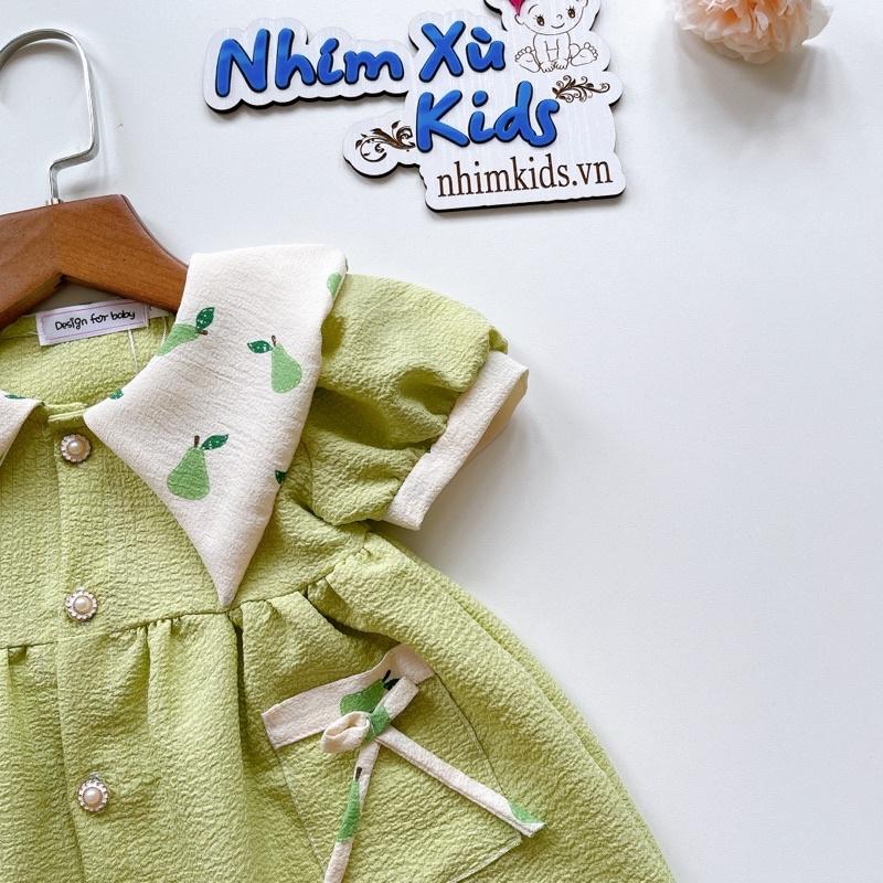 Váy Màu Xanh Cốm Cúc Ngọc Bé Gái 4 - 28kg Chất Đũi Xốp Mềm