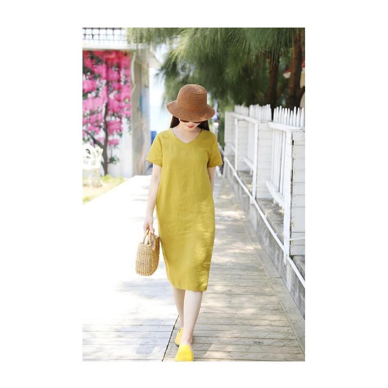 Đầm Linen cổ tim