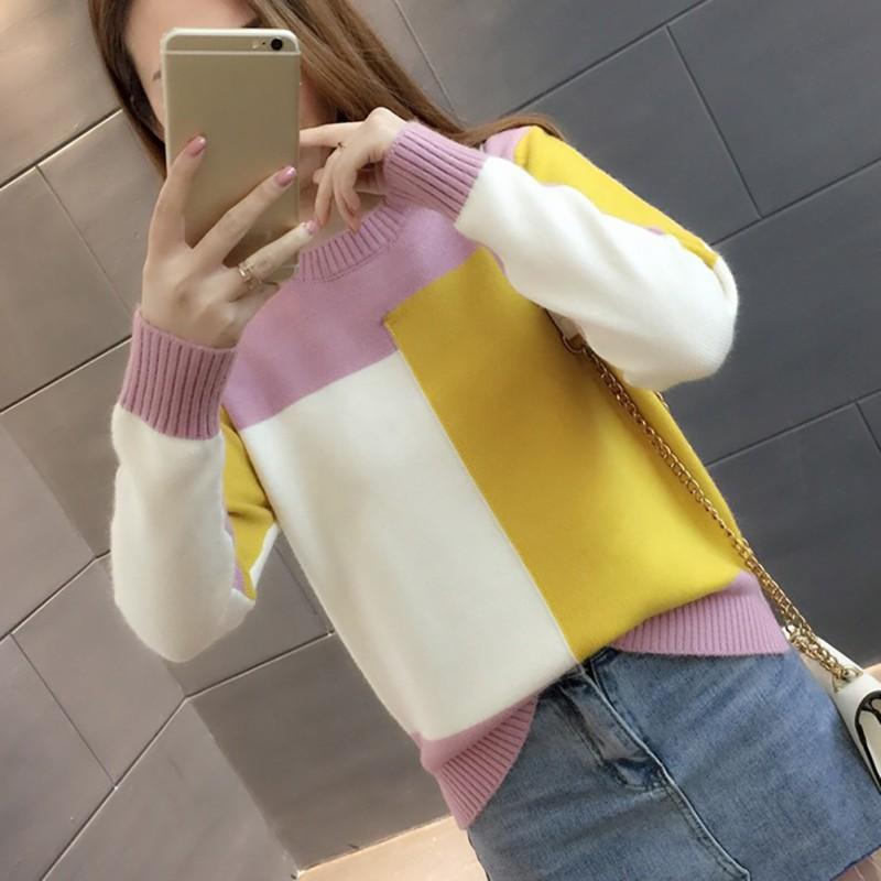 Áo Sweater dệt kim tay dài thiết kế đơn giản hợp thời trang