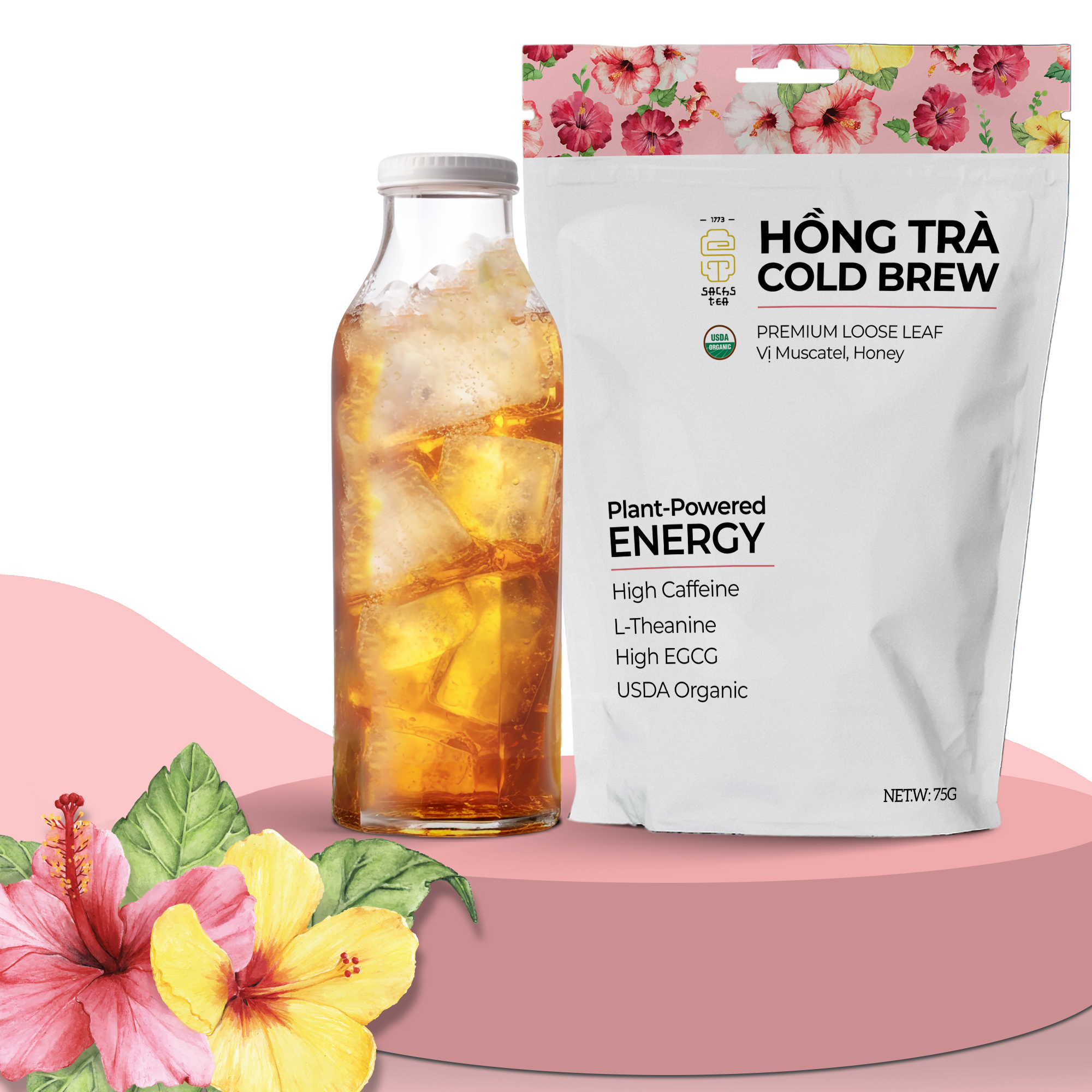 Hồng Trà Cold Brew Hữu Cơ - Chứng Nhận USDA Organic, Đậm Vị Muscatel Mật Ong, Không Chát Túi Zip 75g