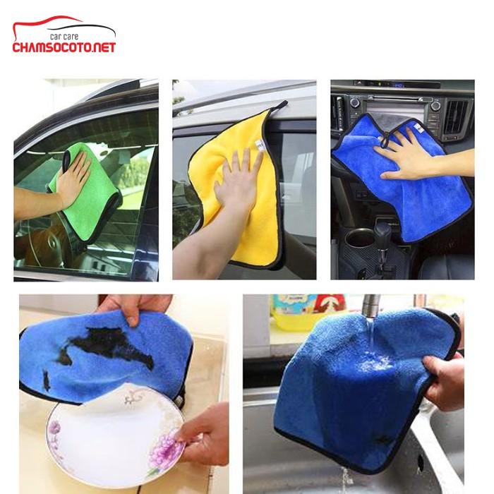 Khăn lau đa năng Microfiber 30x40cm - 2 Mặt HÀNG LOẠI 1 siêu dày dặn thấm hút không rụng lông - Chuyên dụng cho ô tô