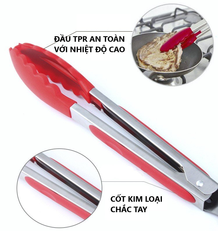 Kẹp Gắp Thức Ăn Cao Cấp Bằng Inox Có Khóa Gấp Gọn