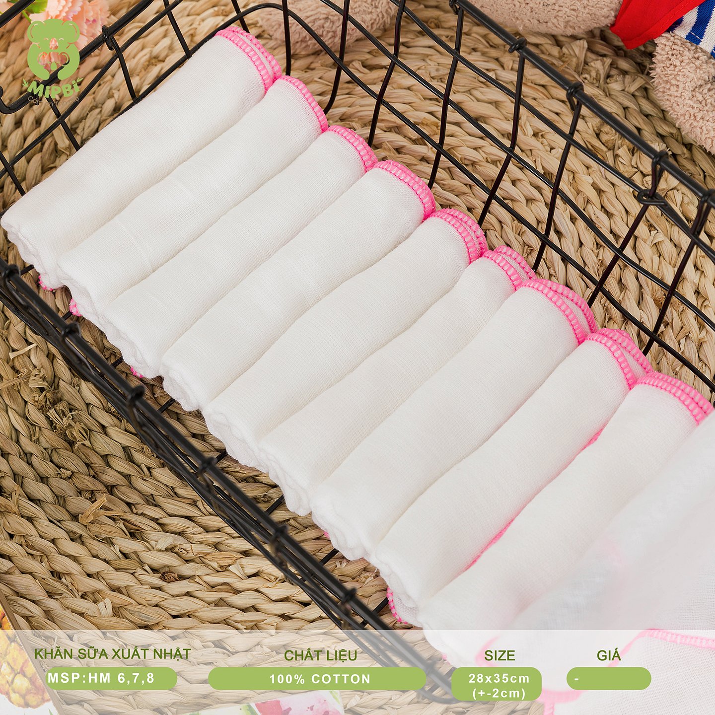 Combo 2 gói khăn xô sữa xuất nhật Mipbi 4 lớp màu hồng