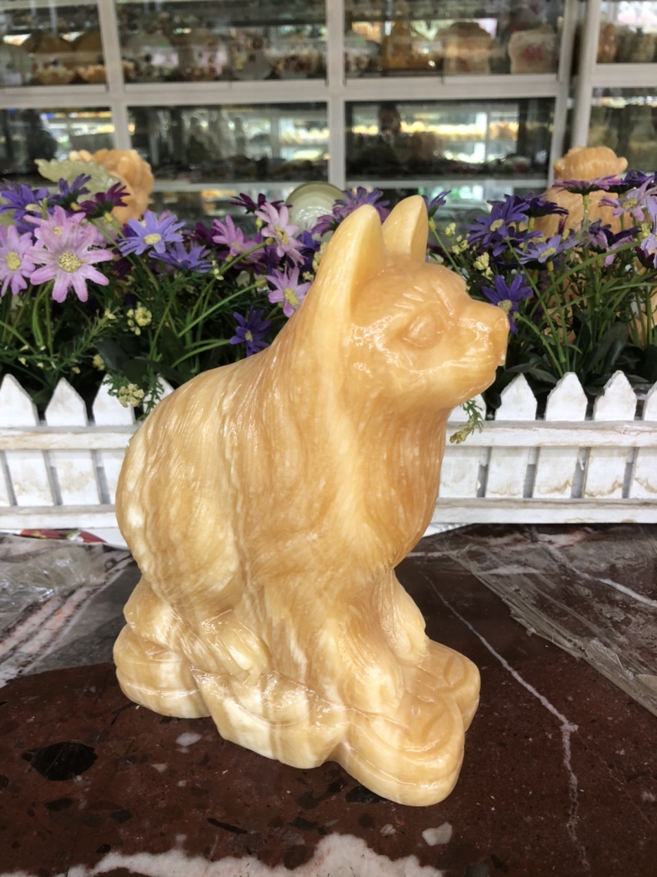 Tượng con mèo giáp phong thủy đá ngọc Onyx trang trí phòng khách, bàn làm việc - Dài 20 cm