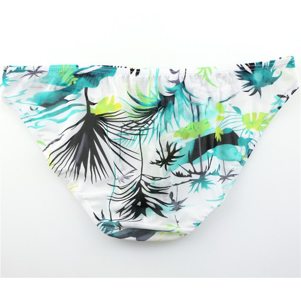 Men Printed Sheer Mesh Net Boxer Briefs Flower Underpants Bulge Pouch