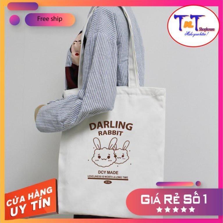 TT15 Túi tote vải Canvas đeo vai phong cách Ulzzang, vải bố form Unisex Vintage