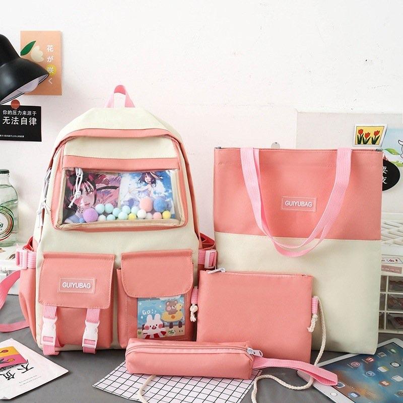 SET BALO 4 MÓN ĐI HỌC, BALO 4 MÓN THỜI TRANG NAM NỮ học sinh sinh viên laptop balo ulzzang balo - GUIYUBAG MICA HỘP