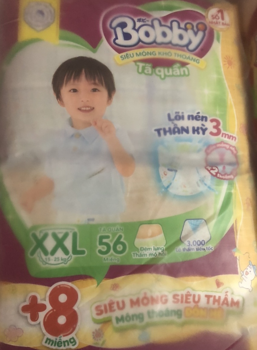 Tã quần Bobby - Đệm Lưng Thấm Mồ Hôi XXL56 (56 miếng) - Tặng 8 miếng trong gói