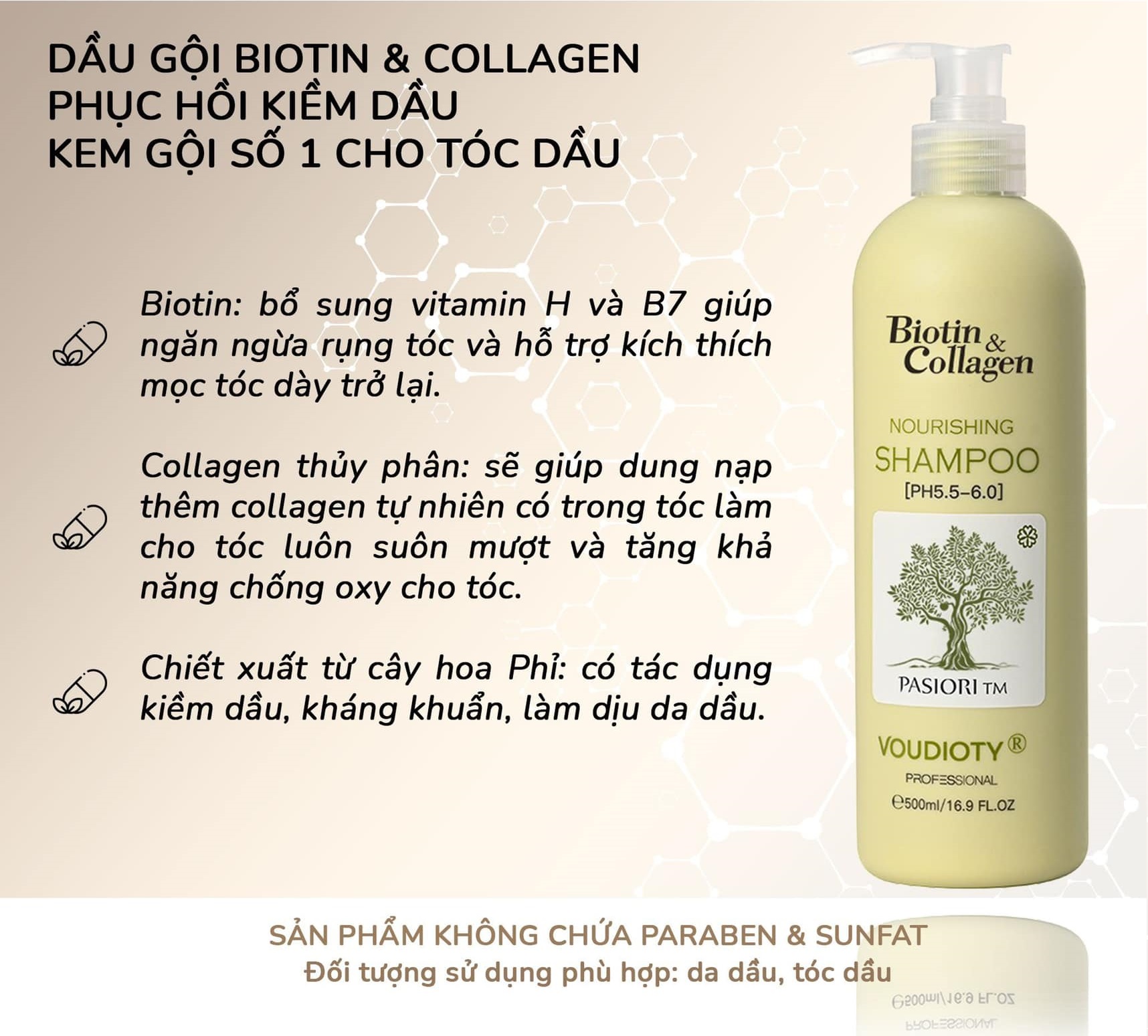 DẦU GỘI VOUDIOTY NOURISHING BIOTIN & COLLAGEN XANH LÁ NEW 2022 NGĂN GÃY RỤNG CHO TÓC DẦU NHỜN 500ML