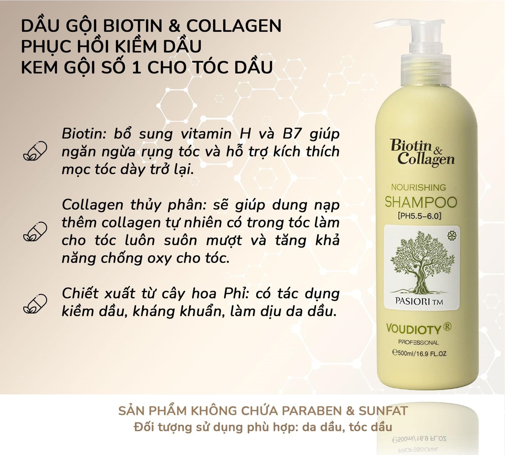 DẦU GỘI VOUDIOTY NOURISHING BIOTIN &amp; COLLAGEN XANH LÁ NEW 2022 NGĂN GÃY RỤNG CHO TÓC DẦU NHỜN 500ML (CHAI BÉ)