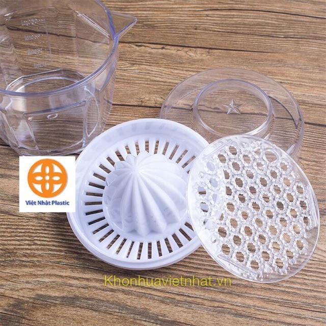 Dụng cụ vắt cam trong suốt Việt Nhật có lưới lọc, nắp đậy kèm ca đong định mức
