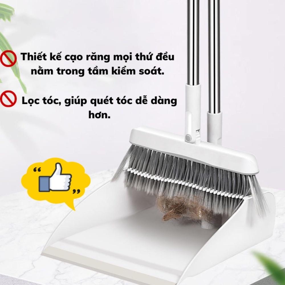 Chổi quét nhà thông minh gấp gọn xoay 360 độ, kèm hót rác cán dài phân loại rác tiện dụng, chất liệu cao cấp chắc chắn