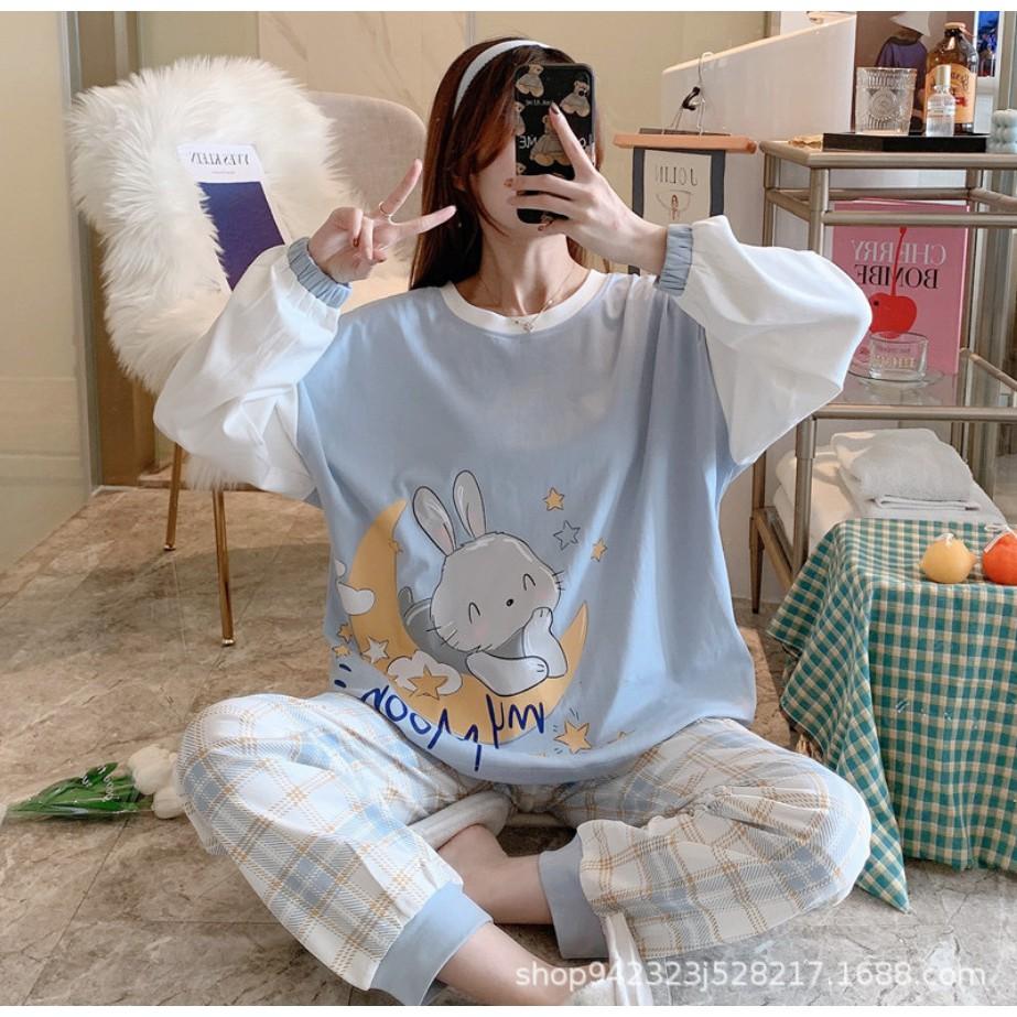 Set Đồ Bộ ngủ dài tay cotton thun sữa hoạt hình kute DDTT04