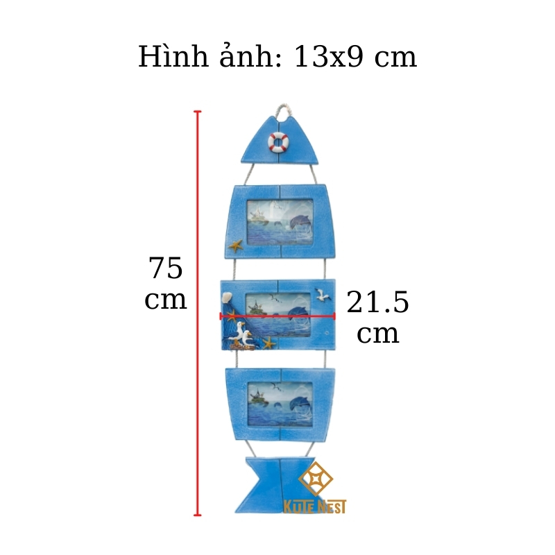 [Kute Nest] Khung hình con cá treo tường bằng gỗ phong cách biển cả – Màu xanh nhạt – KT dài 21.5 x cao 75 cm, hình 13x9 cm